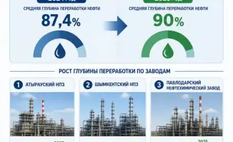Увеличение глубины переработки нефти до 90% приводит к росту производства светлых нефтепродуктов в Казахстане